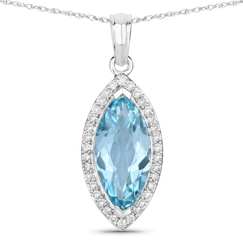 2.55 Carat Genuine Aquamarine and White Diamond 14K White Gold Pendant by Bids.com