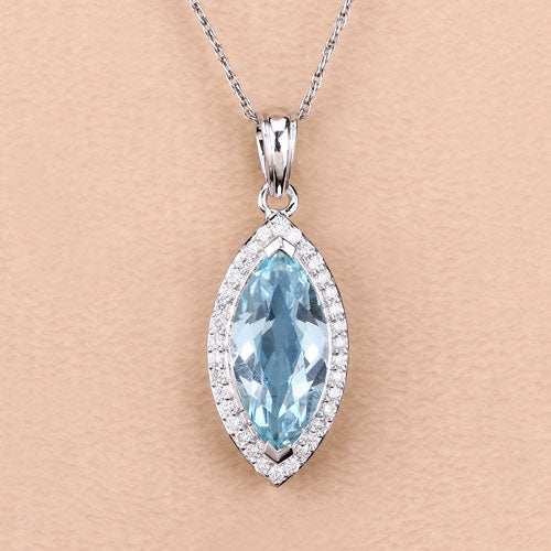 2.55 Carat Genuine Aquamarine and White Diamond 14K White Gold Pendant by Bids.com