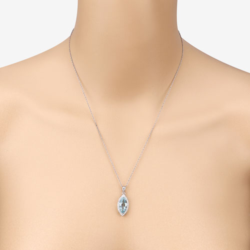 2.55 Carat Genuine Aquamarine and White Diamond 14K White Gold Pendant by Bids.com