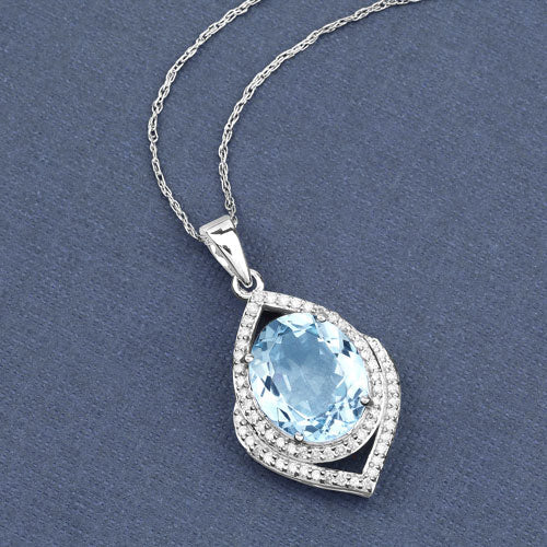 3.82 Carat Genuine Aquamarine and White Diamond 14K White Gold Pendant by Bids.com