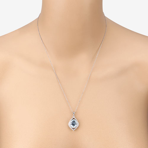 3.82 Carat Genuine Aquamarine and White Diamond 14K White Gold Pendant by Bids.com
