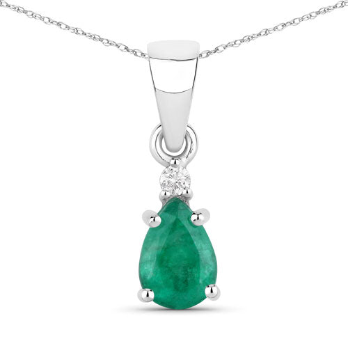 0.68 Carat Genuine Zambian Emerald and White Diamond 14K White Gold Pendant DestGlow