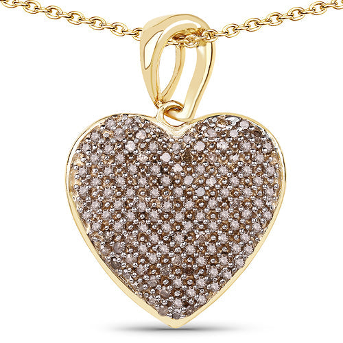 14K Yellow Gold Plated 0.68 Carat Genuine Champagne Diamond .925 Sterling Silver Heart Shape Pendant by Bids.com