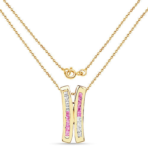 14K Yellow Gold Plated 1.08 Carat Genuine Pink Sapphire and White Sapphire .925 Sterling Silver Pendant by Bids.com