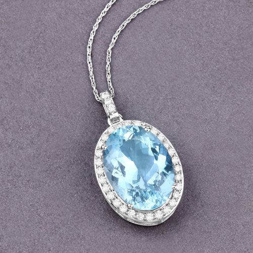 9.59 Carat Genuine Aquamarine and White Diamond 14K White Gold Pendant by Bids.com