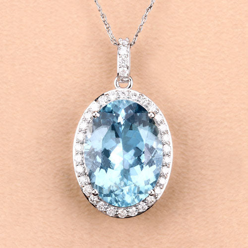 9.59 Carat Genuine Aquamarine and White Diamond 14K White Gold Pendant by Bids.com