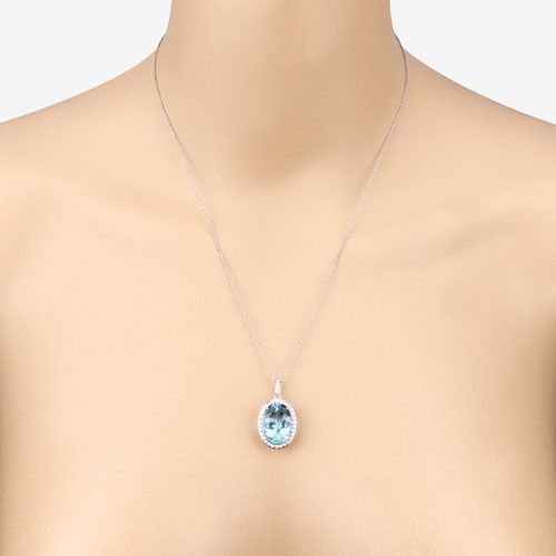 9.59 Carat Genuine Aquamarine and White Diamond 14K White Gold Pendant by Bids.com