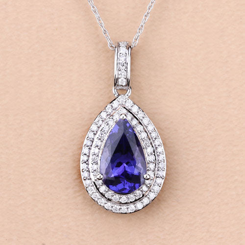 2.56 Carat Genuine Tanzanite and White Diamond 14K White Gold Pendant by Bids.com