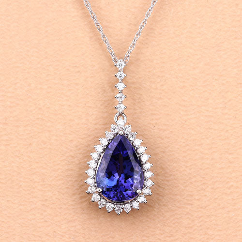 3.05 Carat Genuine Tanzanite and White Diamond 14K White Gold Pendant by Bids.com