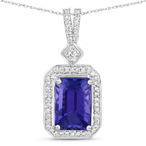 2.56 Carat Genuine Tanzanite and White Diamond 14K White Gold Pendant by Bids.com