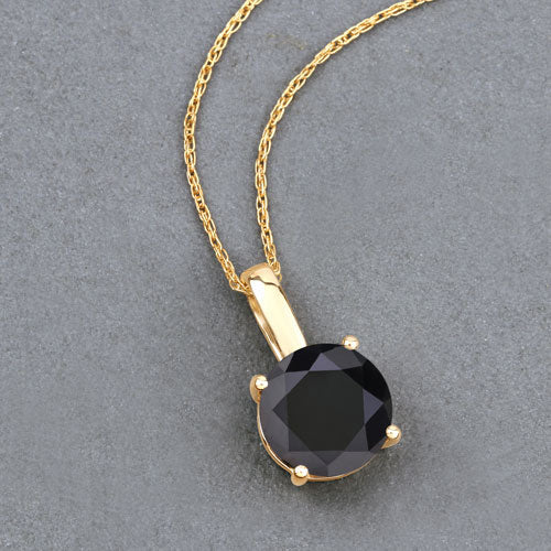 3.12 Carat Genuine Black Diamond 14K Yellow Gold Pendant DestGlow