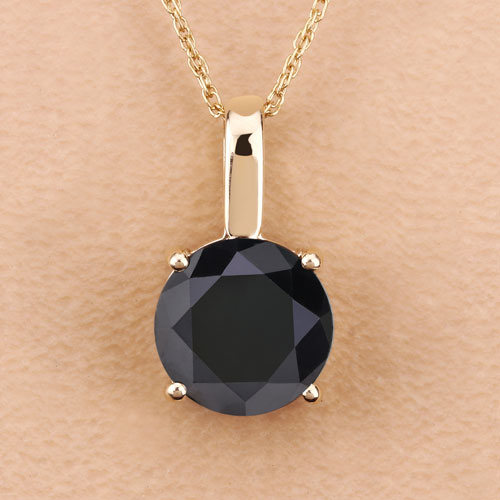 3.12 Carat Genuine Black Diamond 14K Yellow Gold Pendant DestGlow