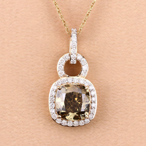 IGI Certified 2.50 Carat Genuine Brown Diamond Center and 0.31cttw White Diamond 18K Yellow Gold Pendant (2.81cttw) by Bids.com