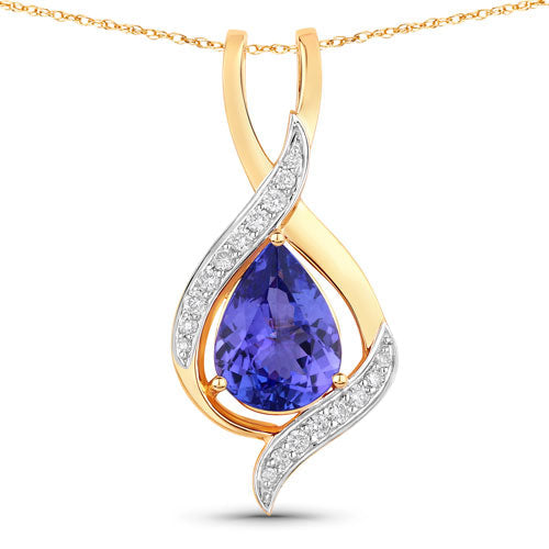 2.75 Carat Genuine Tanzanite and White Diamond 14K Yellow Gold Pendant by Bids.com