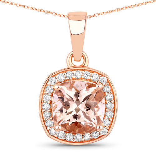 1.36 Carat Genuine Morganite and White Diamond 14K Rose Gold Pendant DestGlow