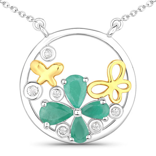 1.35 Carat Genuine Emerald and White Topaz .925 Sterling Silver Pendant by Bids.com