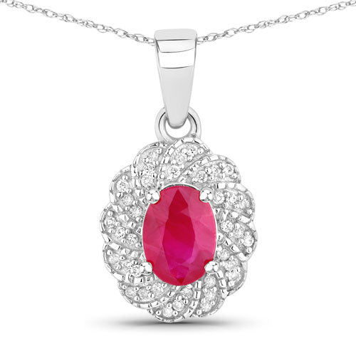 0.95 Carat Genuine Ruby and White Diamond 10K White Gold Pendant by Bids.com