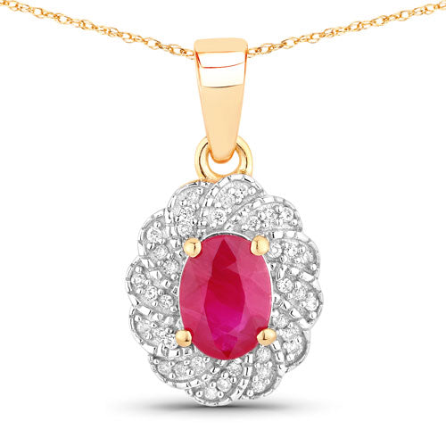 0.95 Carat Genuine Ruby and White Diamond 10K Yellow Gold Pendant by Bids.com