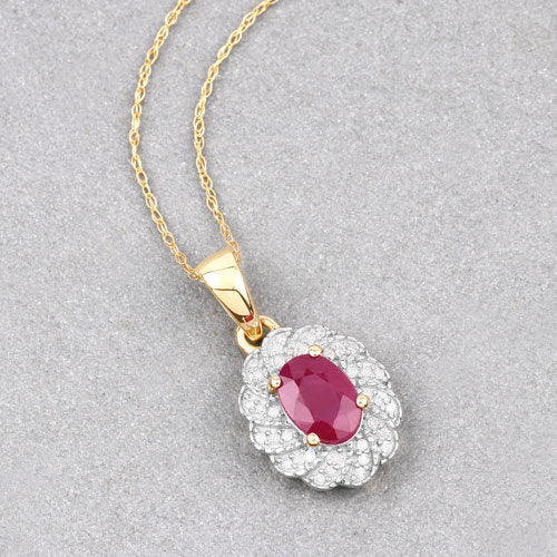 0.95 Carat Genuine Ruby and White Diamond 10K Yellow Gold Pendant by Bids.com