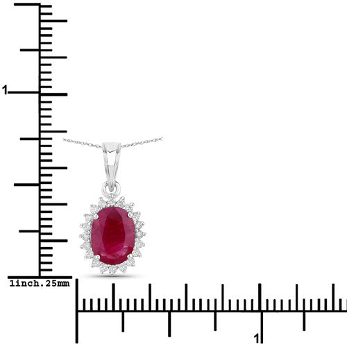 1.60 Carat Genuine Ruby and White Diamond 10K White Gold Pendant DestGlow