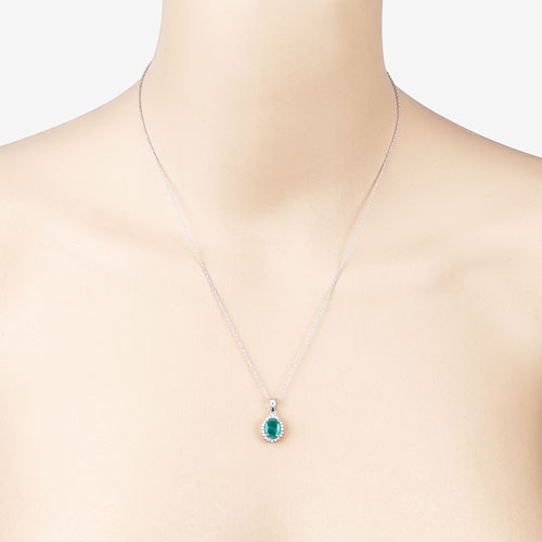 1.36 Carat Genuine Zambian Emerald and White Diamond 10K White Gold Pendant by Bids.com