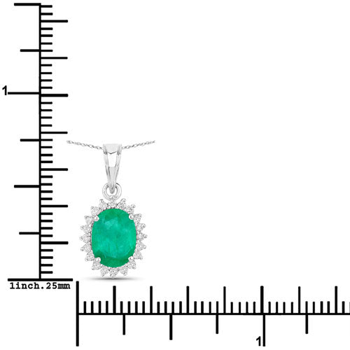 1.36 Carat Genuine Zambian Emerald and White Diamond 10K White Gold Pendant by Bids.com