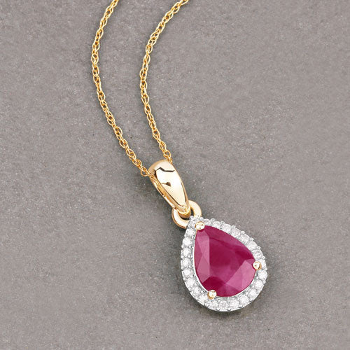 1.55 Carat Genuine Ruby and White Diamond 10K Yellow Gold Pendant DestGlow