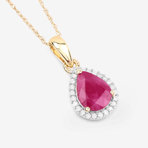 1.55 Carat Genuine Ruby and White Diamond 10K Yellow Gold Pendant DestGlow