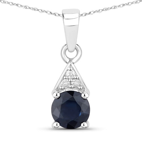0.88 Carat Genuine Blue Sapphire and White Diamond 10K White Gold Pendant DestGlow