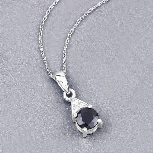 0.88 Carat Genuine Blue Sapphire and White Diamond 10K White Gold Pendant DestGlow