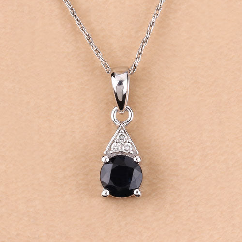 0.88 Carat Genuine Blue Sapphire and White Diamond 10K White Gold Pendant DestGlow