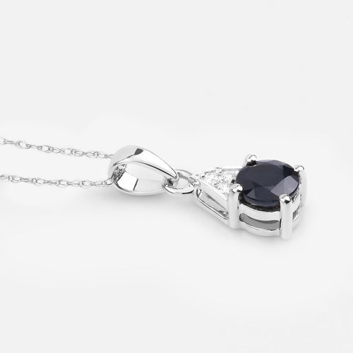 0.88 Carat Genuine Blue Sapphire and White Diamond 10K White Gold Pendant DestGlow