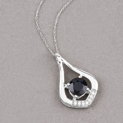 1.24 Carat Genuine Blue Sapphire and White Diamond 10K White Gold Pendant by Bids.com