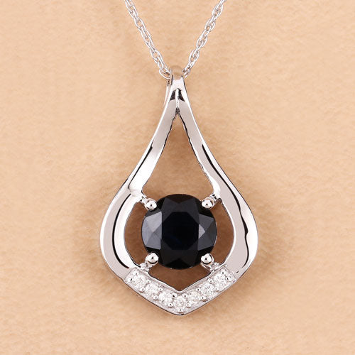 1.24 Carat Genuine Blue Sapphire and White Diamond 10K White Gold Pendant by Bids.com