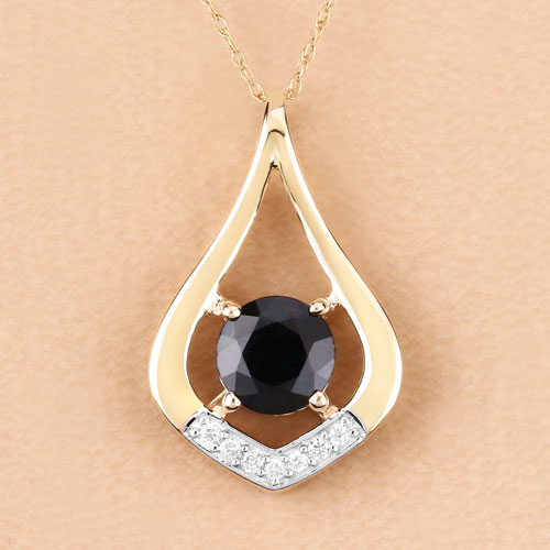 1.24 Carat Genuine Blue Sapphire and White Diamond 10K Yellow Gold Pendant DestGlow