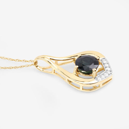 1.24 Carat Genuine Blue Sapphire and White Diamond 10K Yellow Gold Pendant DestGlow