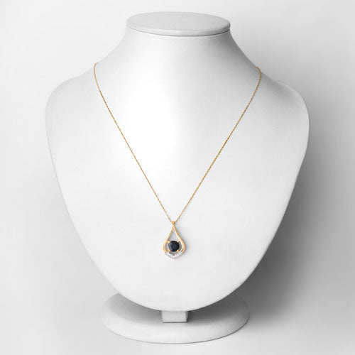 1.24 Carat Genuine Blue Sapphire and White Diamond 10K Yellow Gold Pendant DestGlow