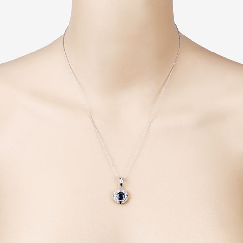 1.71 Carat Genuine Blue Sapphire and White Diamond 10K White Gold Pendant DestGlow