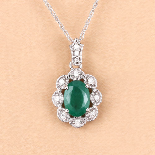 0.79 Carat Genuine Zambian Emerald and White Diamond 10K White Gold Pendant by Bids.com