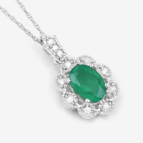 0.79 Carat Genuine Zambian Emerald and White Diamond 10K White Gold Pendant by Bids.com