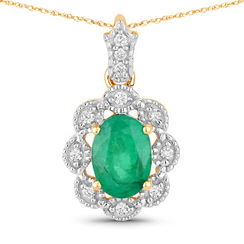 0.79 Carat Genuine Zambian Emerald and White Diamond 10K Yellow Gold Pendant by Bids.com