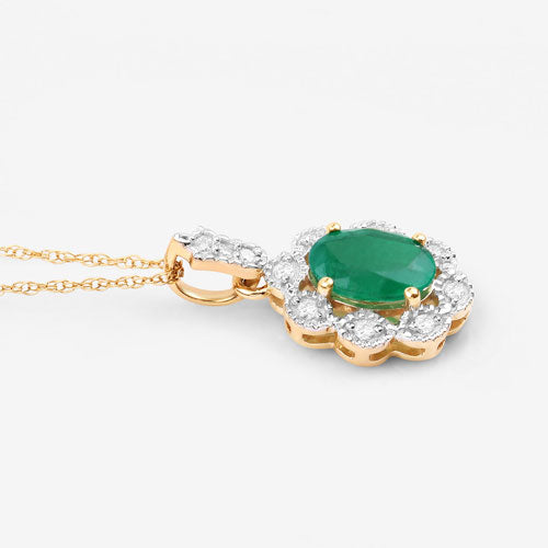 0.79 Carat Genuine Zambian Emerald and White Diamond 10K Yellow Gold Pendant by Bids.com