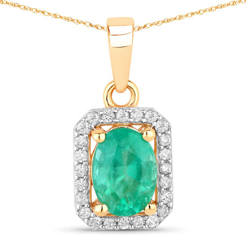 0.83 Carat Genuine Zambian Emerald and White Diamond 10K Yellow Gold Pendant by Bids.com