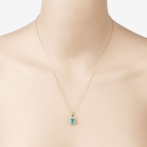 0.83 Carat Genuine Zambian Emerald and White Diamond 10K Yellow Gold Pendant by Bids.com
