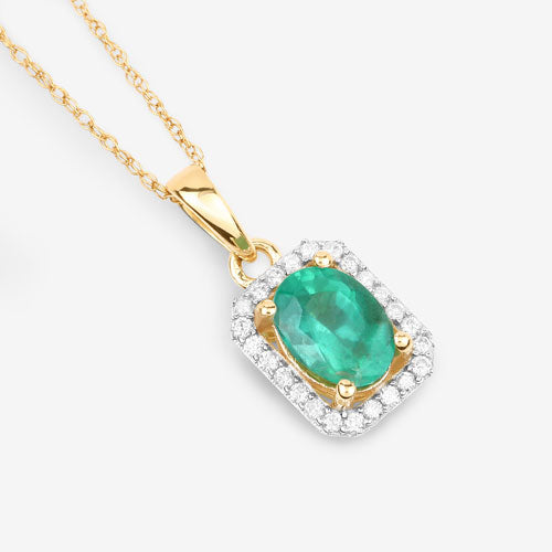 0.83 Carat Genuine Zambian Emerald and White Diamond 10K Yellow Gold Pendant by Bids.com