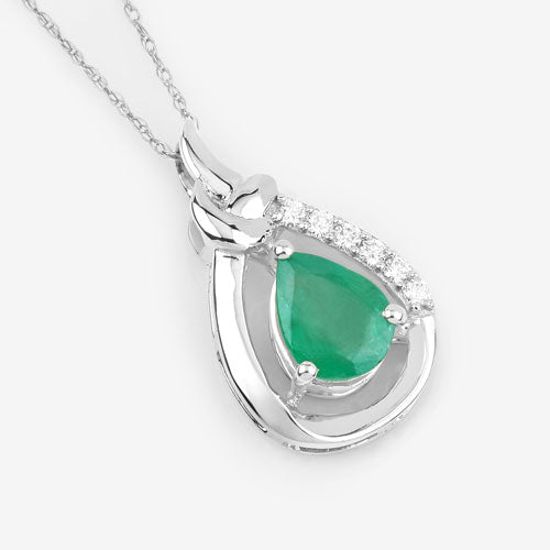 1.18 Carat Genuine Zambian Emerald and White Diamond 10K White Gold Pendant by Bids.com