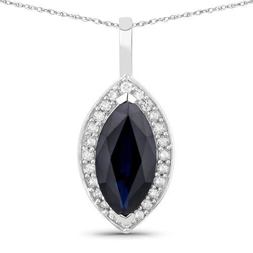 2.29 Carat Genuine Blue Sapphire and White Diamond 10K White Gold Pendant by Bids.com