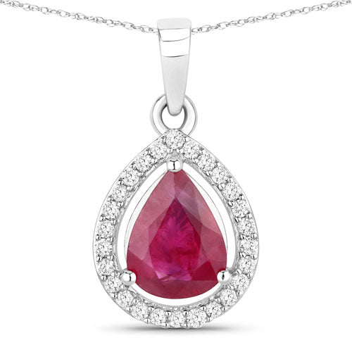 1.61 Carat Genuine Ruby and White Diamond 14K White Gold Pendant by Bids.com