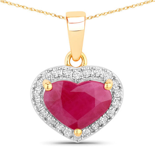 2.08 Carat Genuine Ruby and White Diamond 14K Yellow Gold Pendant by Bids.com