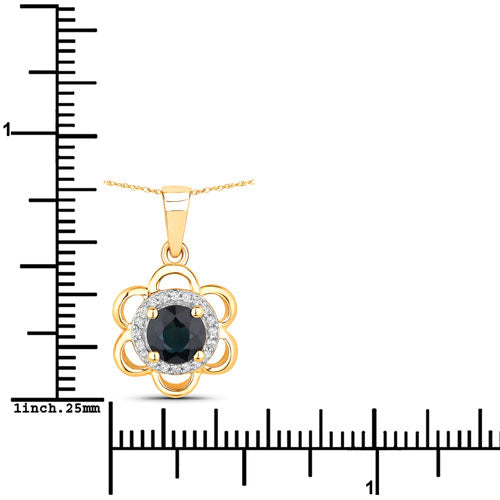0.94 Carat Genuine Blue Sapphire and White Diamond 14K Yellow Gold Pendant by Bids.com